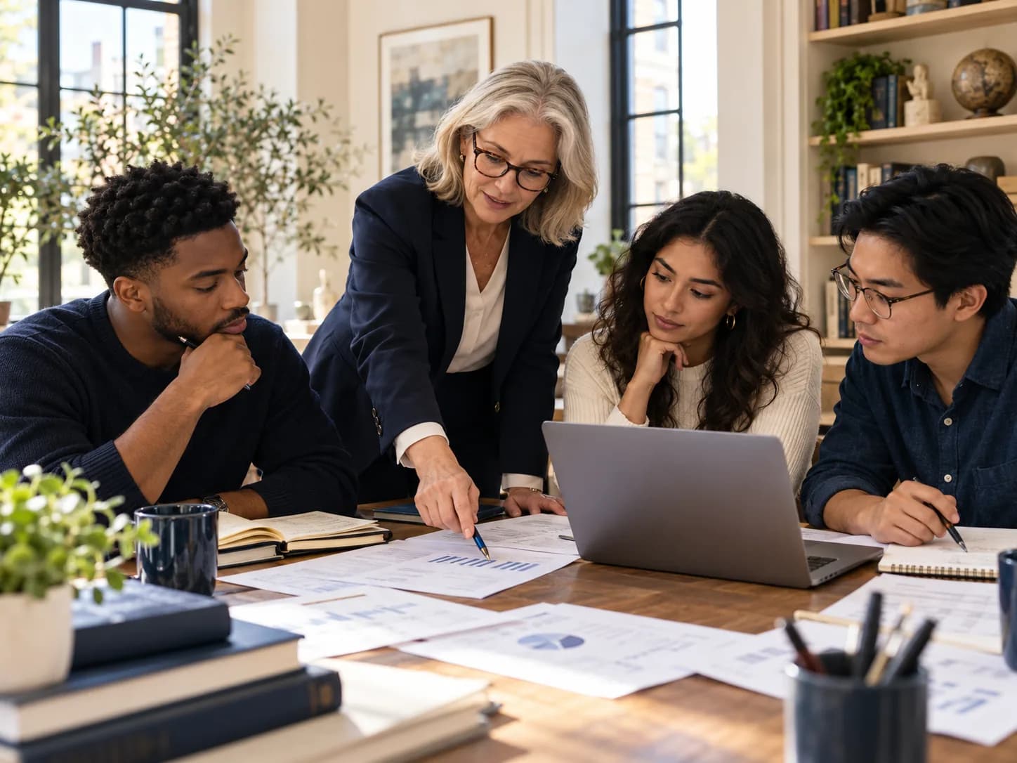 An instructor guiding professionals through a financial modeling exercise.